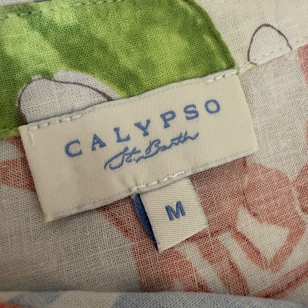 Calypso St. Barth Coastal Seashell Floral Beach Linen Blend Blouse Sz M Top - Picture 5 of 6
